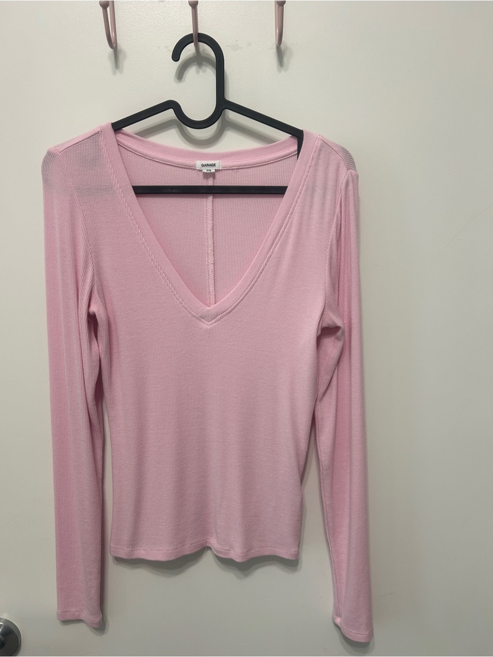 Garage Light Pink V-Neck Long Sleeve Tee